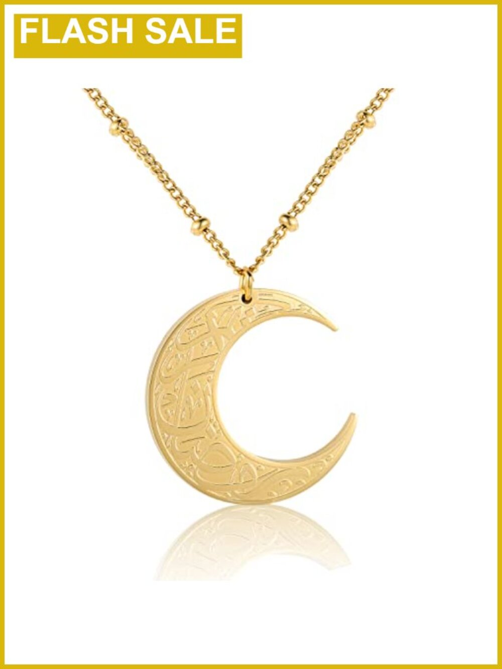 Qitian Islamic Allah Arabic Ayatul Kursi Moon Pendant Necklace Gold Plated